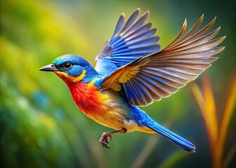 In soaring elegance, a bird captures the beauty of nature, wings outstretched, weaving effortlessly through the sky, showcasing the harmony of motion.