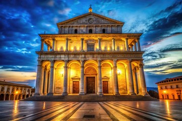 Obraz premium Italy's fascist architecture features monumental designs, emphasizing historical power and influence, showcasing grand structures that reflect the regime's ambition and authority.