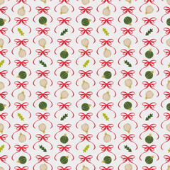 Christmas and New Year seamless pattern. Winter festive flat style background. Red bow festive print. Perfect for wallpaper, background, wrapping paper stationary, fabric, scrapbooking, prints.