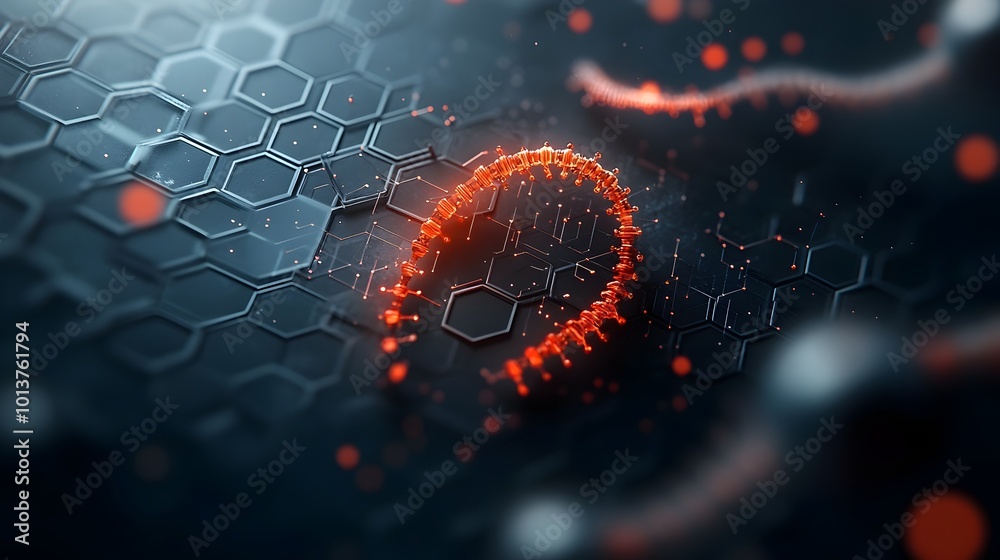 Poster innovative 3d digital art depicting the convergence of blockchain dna sequencing and bioinformatics 