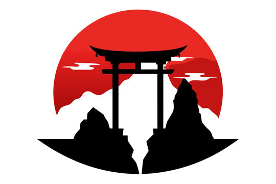 recommend clip art: Japanese shinto torii gate entrance | vector silhouette illustration on white background