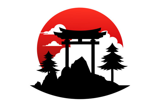 recommend clip art: Japanese shinto torii gate entrance | vector silhouette illustration on white background