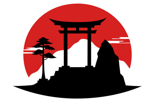 recommend clip art: Japanese shinto torii gate entrance | vector silhouette illustration on white background