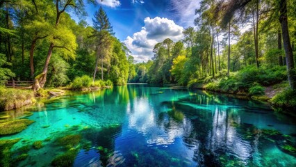 Serene Ichetucknee Springs Blue Hole Surrounded by Lush Greenery and Crystal Clear Waters