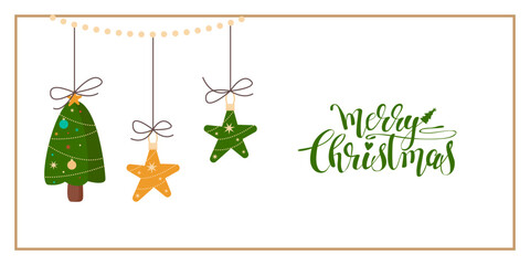 Christmas and New Year Greeting Horizontal Card or Invitation Template. Vintage Elegant Decoration Illustration. Happy Merry Xmas Greeting Party Banner Design background. 