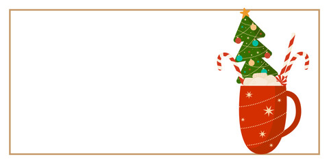 Christmas and New Year Greeting Horizontal Card or Invitation Template. Vintage Elegant Decoration Illustration. Happy Merry Xmas Greeting Party Banner Design background. 