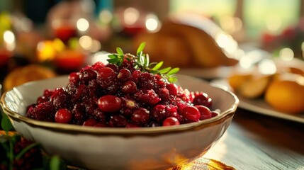 A fresh cranberry-orange relish, bright and tangy, served as a side dish at Thanksgiving dinner.