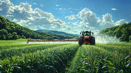 Tractor Moving Through Spring Landscape