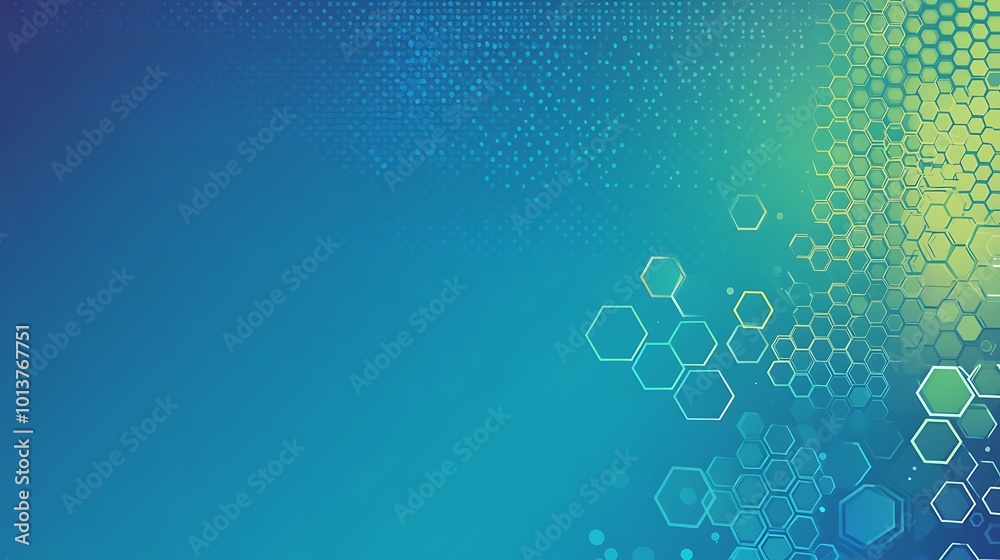 Aufkleber Abstract blue and green background with hexagonal pattern and bokeh effect.