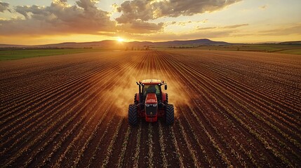 Obraz premium Tractor Driving Through Expansive Spring Field