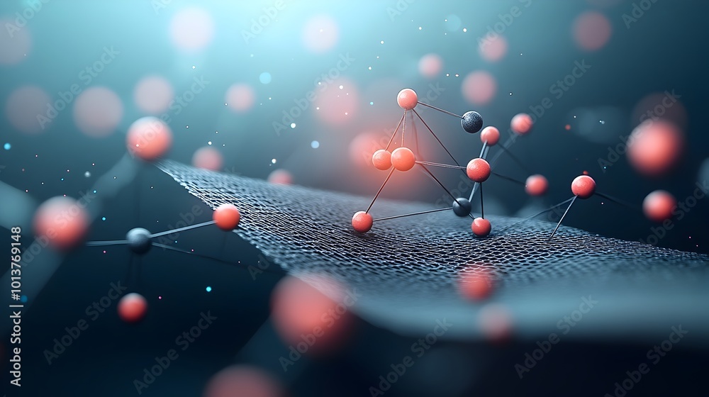 Wall mural molecular level 3d rendered of a graphene sheet structure formed by carbon atoms showcasing the flat