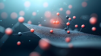Molecular level 3D rendered of a graphene sheet structure formed by carbon atoms  Showcasing the flat hexagonal lattice pattern and molecular scale details of this nanomaterial