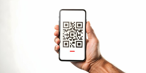 Macro Close-Up of Hand Scanning Glowing QR Code on Smartphone for Cyber Monday Checkout - Digital Transaction Concept in Simple Flat Vector Style