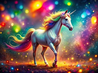 Sparkling Unicorn with Colorful Rainbow Background in a Magical Fantasy World for Dreamy Decor