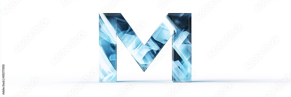 Sticker A 3D rendering of the letter 'M' made of ice. The letter is translucent and reflects the light beautifully.