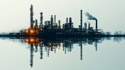 Obraz premium Future factory plant and energy industry concept, depicting the next generation of power and energy business with a double exposure design of oil, gas, and petrochemical refinery elements