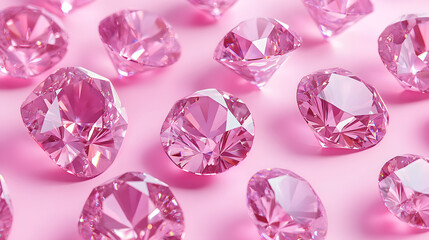 Fototapeta premium A collection of pink diamonds on a pink backdrop featuring numerous pink diamonds