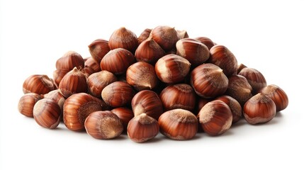 Obraz premium A pile of whole hazelnuts, isolated on a white background.