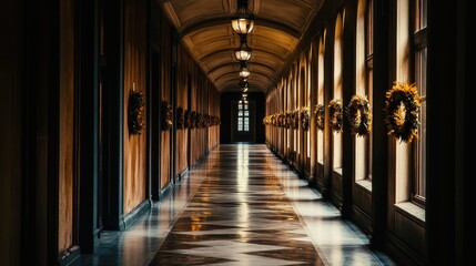 Fototapeta premium Historic University Building Interior Corridor