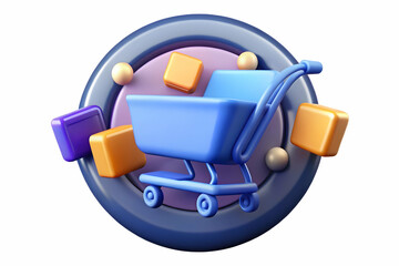 Futuristic Shopping Cart Icon with Glowing Sales Tags on Flat Glossy Background for E-commerce Promotions - Cyber Monday Concept