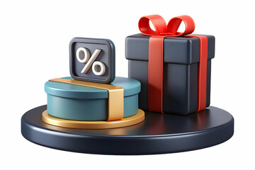 Cyber Monday Gift Box with Discount Label on Sleek Podium - Ideal for Holiday Deals & Promotions, Ample Copy Space