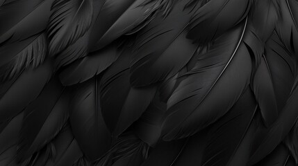 Obraz premium Abstract background consisting of black feathers. The texture and details of the feather create a voluminous and mysterious image, associated with something mysterious and elegant.