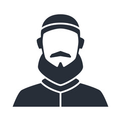 Muslim man silhouette icon. Male faceless avatar filled vector illustration.