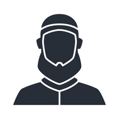 Muslim man silhouette icon. Male faceless avatar filled vector illustration.