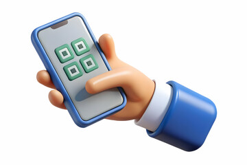 Flat Close-Up of Hand Scanning QR Code for Cyber Monday Checkout - Macro Shot of Smartphone & Glowing QR Code in Simple Vector Illustration