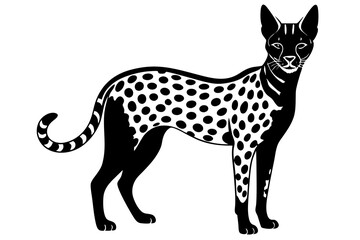 Serval Long Legged Spotted Feline with Large Ears Silhouette Vector Illustration