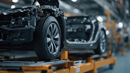 Fototapeta premium A factory producing high-performance batteries for electric vehicles, battery production process, clean energy manufacturing
