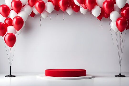 Happy valentines day podium display decoration with balloons, 3D rendering