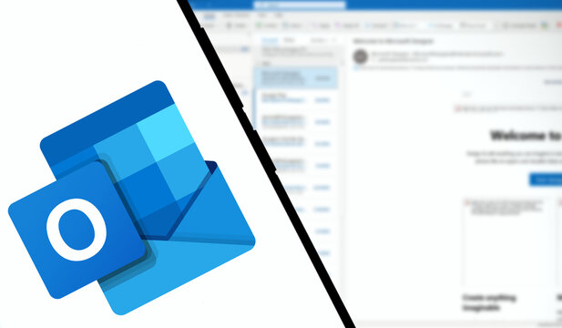 Dhaka, Bangladesh- 05 Oct 2024: Microsoft Outlook logo is displayed on smartphone.