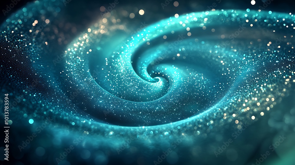 Aufkleber a mesmerizing swirling pattern of sparkling teal light, resembling an abstract galaxy or cosmic spac