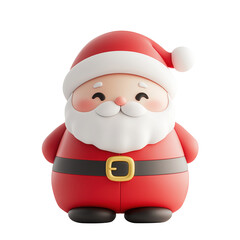 Cute cartoon Santa Claus in a red suit. Isolated Christmas character, transparent background, kawaii style.