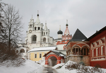 View of the architectural ensemble of the Savvino-Storozhevsky monastery on a winter day, Zvenigorod. Moscow Region, Russia