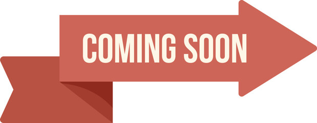 Red ribbon banner with an arrow pointing to the right with the text coming soon