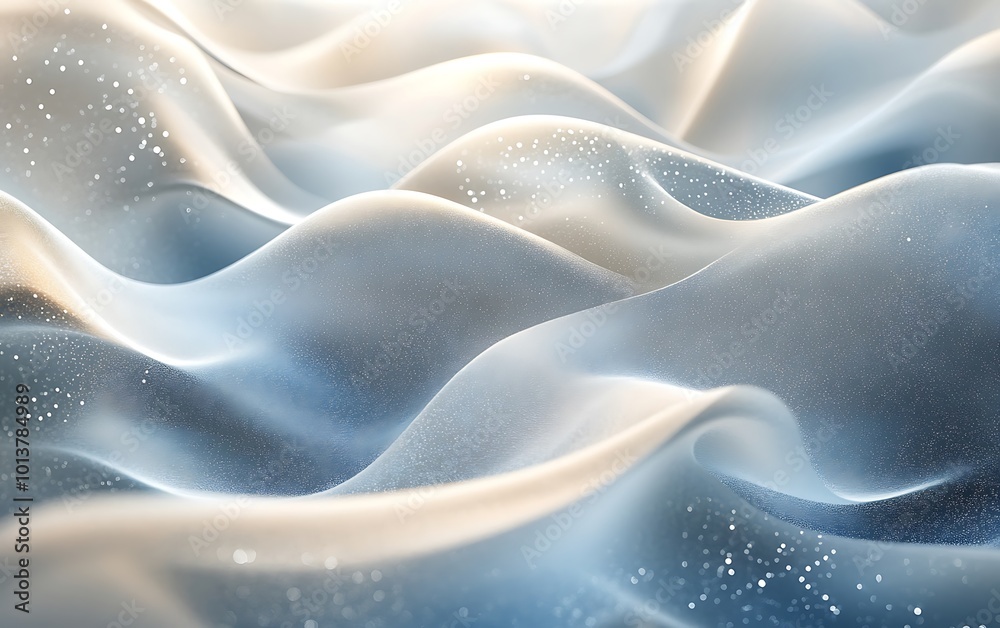 Poster Ethereal waves of translucent fabric with a hint of sparkle, creating a serene, flowing effect reminiscent of gentle ocean currents.