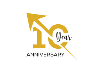Anniversary 10 year arrow logo vector design. 10 year anniversary party concept.