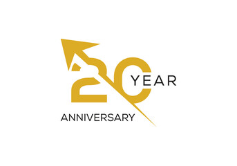Anniversary 20 year arrow logo vector design. 20 year anniversary party concept.