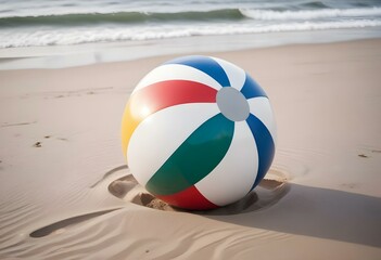 Colorful beach ball with red, white, blue, yellow, and green panels