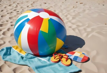 Colorful beach ball with red, white, blue, yellow, and green panels