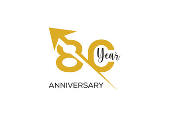 Anniversary 80 year arrow logo vector design. 80 year anniversary party concept.