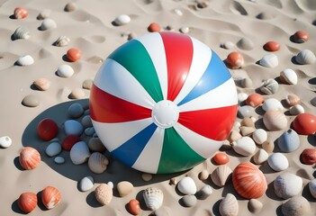 Colorful beach ball with red, white, blue, yellow, and green panels
