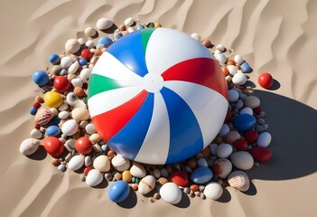 Colorful beach ball with red, white, blue, yellow, and green panels