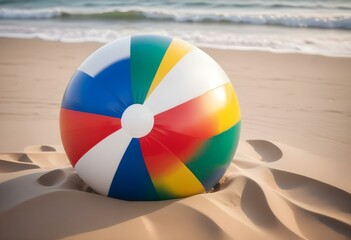 Colorful beach ball with red, white, blue, yellow, and green panels