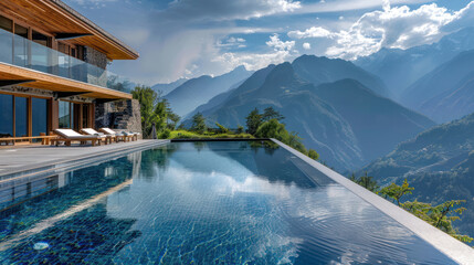 An opulent mountain villa with a private infinity pool overlooking dramatic mountain scenery