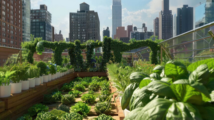 Fototapeta premium An urban farming landscape that incorporates sustainable practices, growing vegetables in limited city spaces