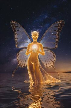Mystical Fairy with Glowing Wings and Light