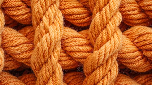 Close-up of a orange, twisted rope with a knot, macro shot